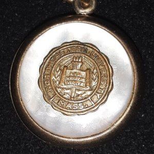 Rare GOLD FILLED LOCKET NORTHEASTERN UNIVERSITY MASS MOTHER OF PEARL & ENAMEL